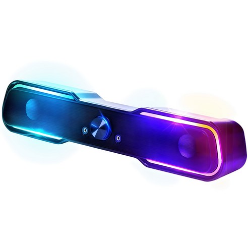 로이체 2채널 멀티미디어 RGB 레인보우 LED 게이밍 사운드바 스피커.webp