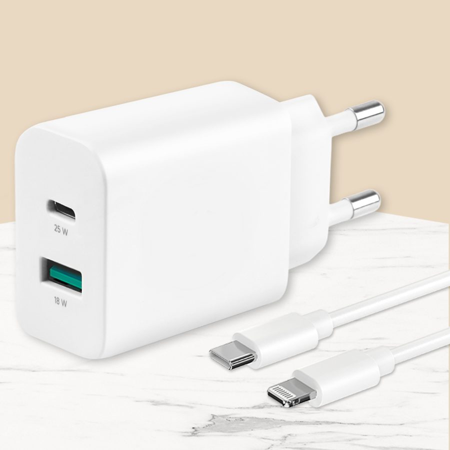 모잇 PD25W 2포트 PPS 초고속충전기 + 8핀 라이트닝 아이폰 케이블 1.3m