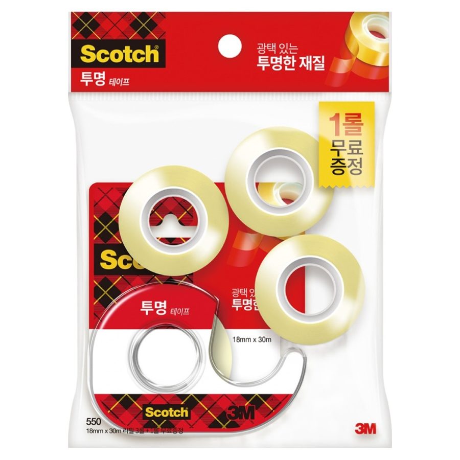 스카치 투명 테이프 디스펜서 581D 18mm x 15mm 1개 + 550리필 18mm x 30mm 3개