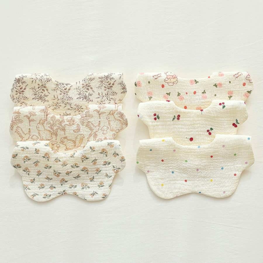 (6개/1set) 엘린베베 고급 여아 면 거즈 턱받이 유아 신생아 아기 침받이